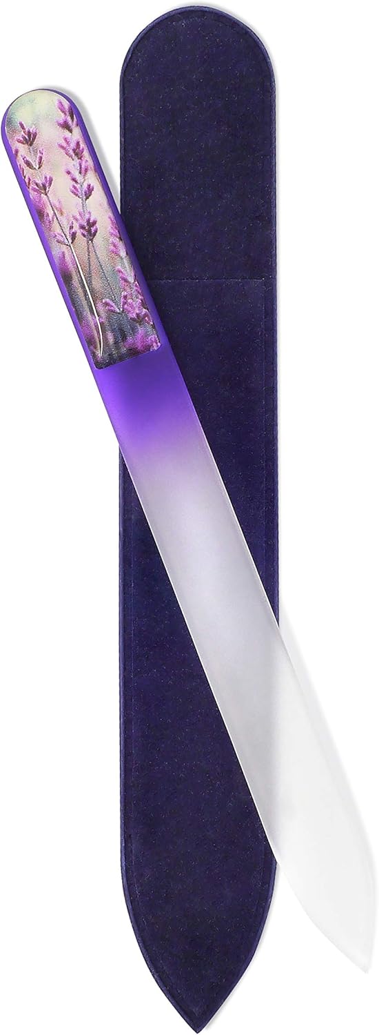GLADZY 3D Czech Glass Nail File - Etched Crystal Nail File for Natural Nails, Double Sided Different Grit Surface, Professional Nail Care Tool with Case, Manicure Nail Shaper, Ethically Made in EU