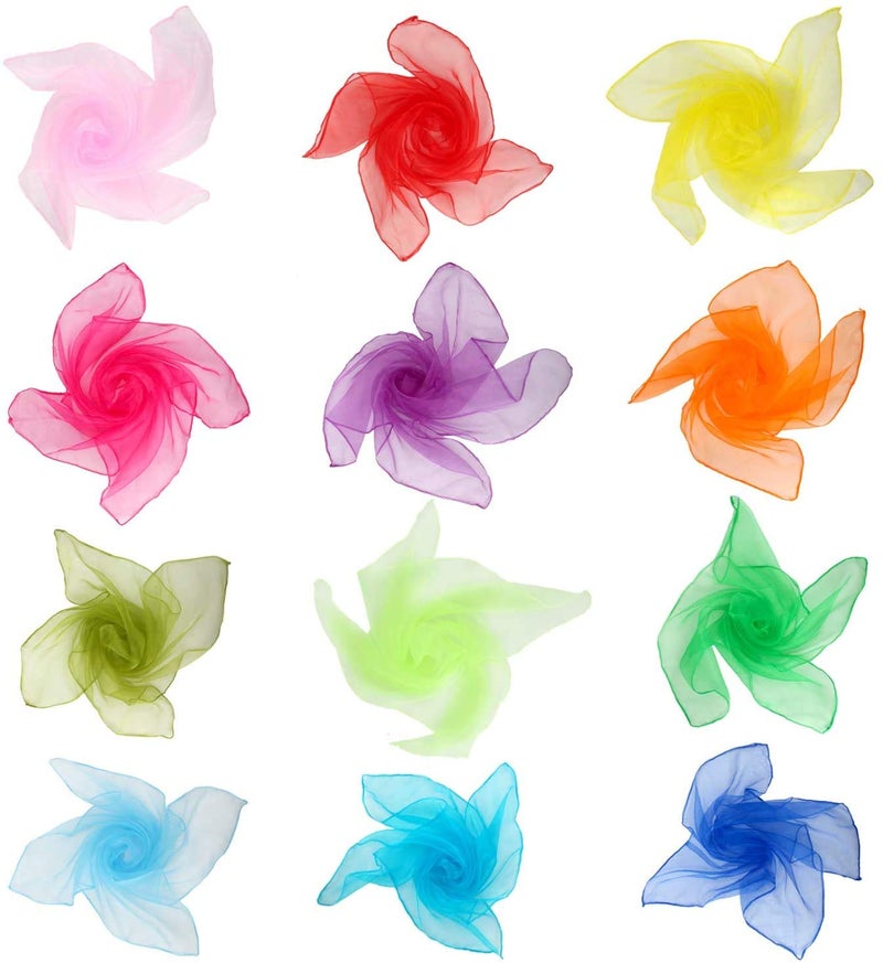 Colovis Square Dance Scarves, 24 Pcs Juggling Scarf Props Magic Trick Silk Scarves Music Movement Scarf 12 Colors 24 by 24 Inches - Image 2