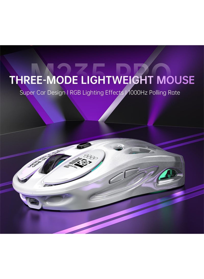 إتش إكس إس جيه ماوس ألعاب لاسلكي HXSJ M235 Pro ثلاثي الوضع (2.4 جيجا/BT/سلكي)، تصميم مجوف خفيف الوزن 1000 هرتز، ماوس ألعاب RGB قابل لإعادة الشحن للكمبيوتر/Mac، للجنسين - Image 4