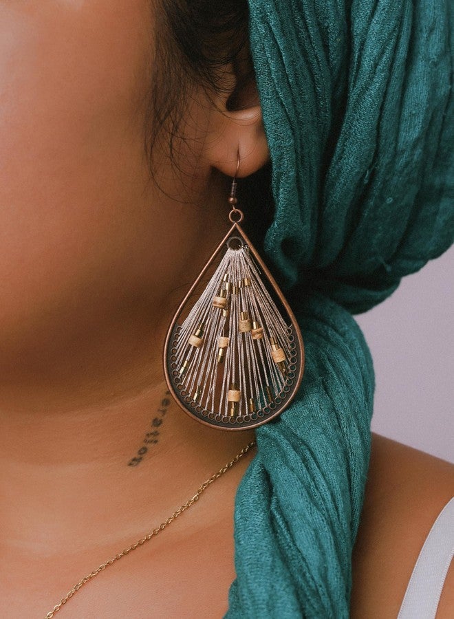 MINACHI Vintage Boho Thread Wrapped Teardrop Dangle Drop Earrings, Bohemian Jewelry Gift for Women - Image 5