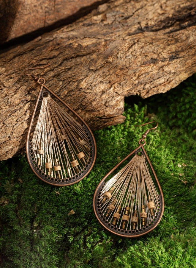 MINACHI Vintage Boho Thread Wrapped Teardrop Dangle Drop Earrings, Bohemian Jewelry Gift for Women - Image 4