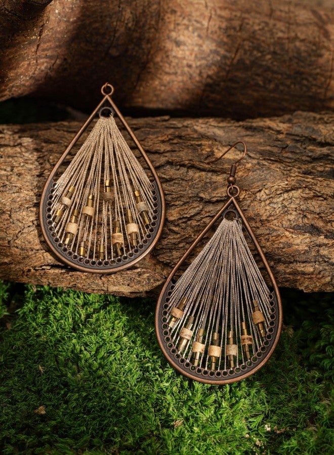 MINACHI Vintage Boho Thread Wrapped Teardrop Dangle Drop Earrings, Bohemian Jewelry Gift for Women - Image 2