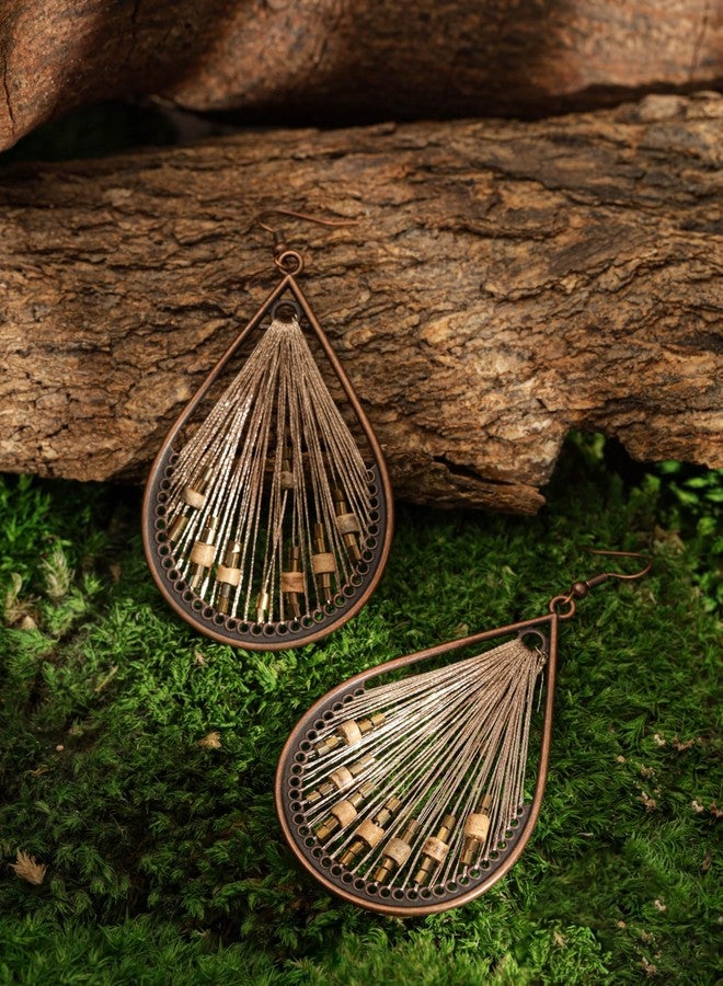 MINACHI Vintage Boho Thread Wrapped Teardrop Dangle Drop Earrings, Bohemian Jewelry Gift for Women - Image 3