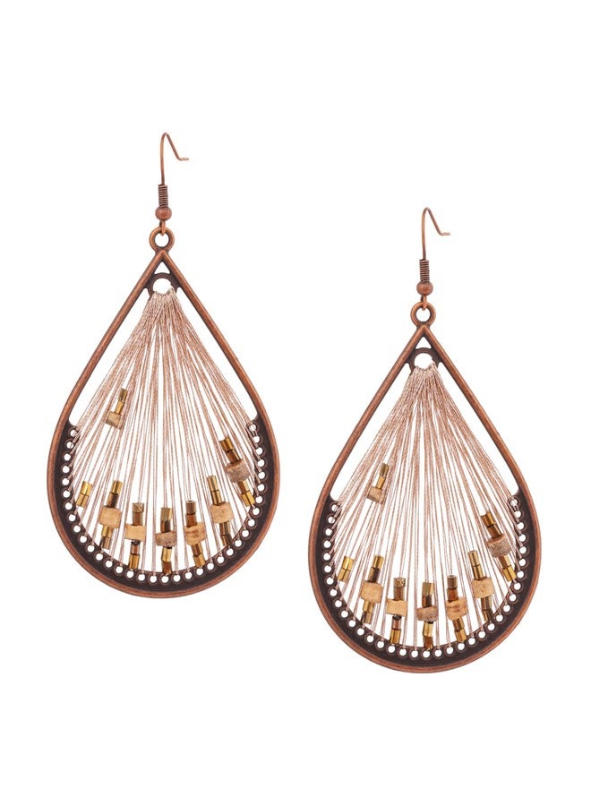 MINACHI Vintage Boho Thread Wrapped Teardrop Dangle Drop Earrings, Bohemian Jewelry Gift for Women - Image 1