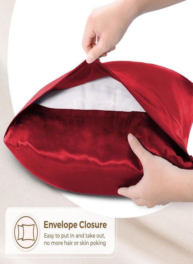 Craftelio Satin Pillow Covers Set of Two with Matching Hair Bonnet & 3 Complimentary Scrunchies – Luxury Beauty Sleep Essentials (Burgundy) - Image 2