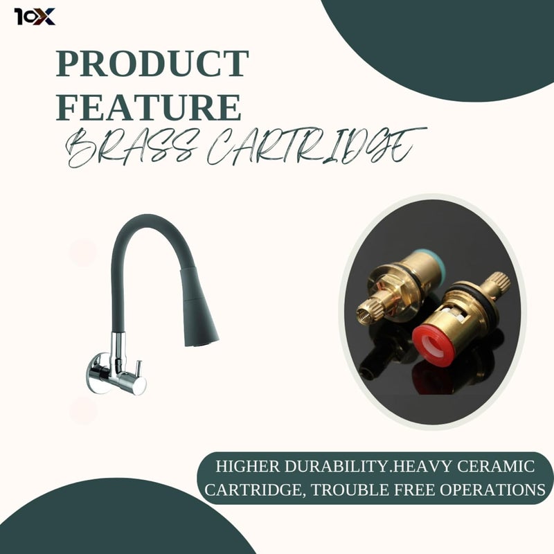 10X Sink Tap for Kitchen BL-9876 Flexible Neck Dual Flow Grey Color 2 Function Shower Flow/Foam Flow Wall Mount, Chrome - Image 4
