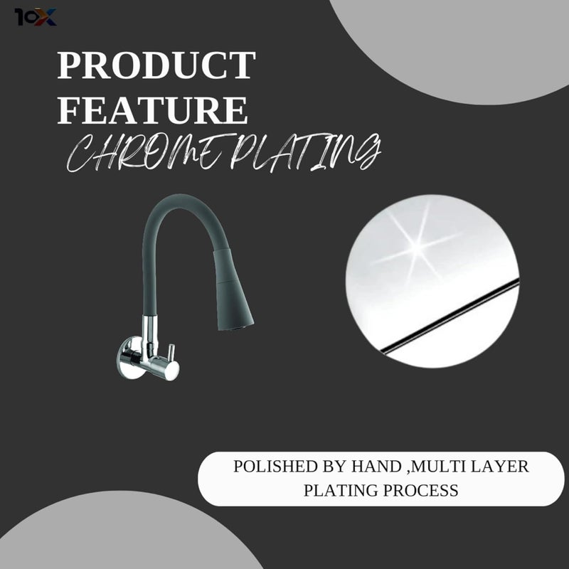 10X Sink Tap for Kitchen BL-9876 Flexible Neck Dual Flow Grey Color 2 Function Shower Flow/Foam Flow Wall Mount, Chrome - Image 5