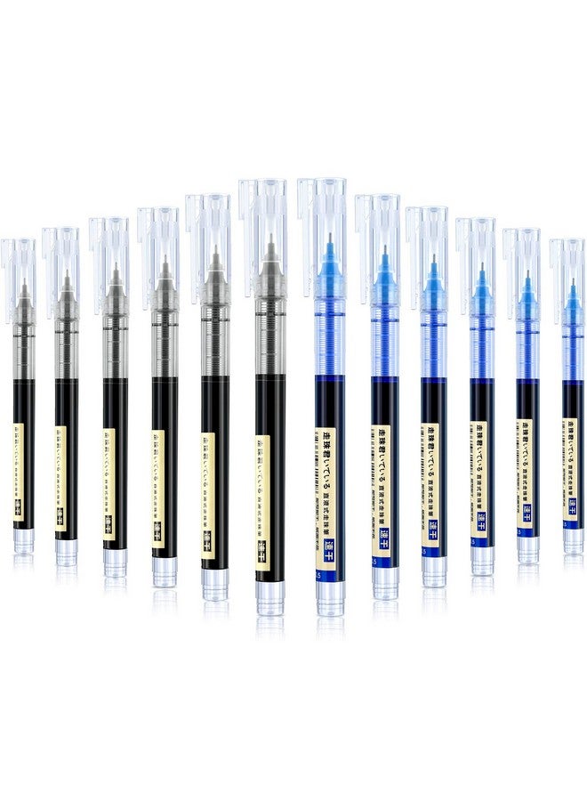 Frienda 12 Pieces Rolling Ball Pens 0.5 Mm Japanese Pens Quick Drying Pens Fine Point Pens Liquid Ink Pen Smooth Writing Pens For Office Student Back To School Supplies(Black And Blue) - Image 1