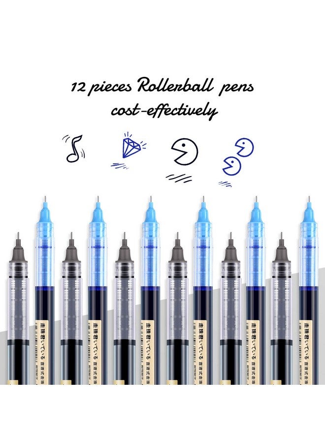Frienda 12 Pieces Rolling Ball Pens 0.5 Mm Japanese Pens Quick Drying Pens Fine Point Pens Liquid Ink Pen Smooth Writing Pens For Office Student Back To School Supplies(Black And Blue) - Image 3