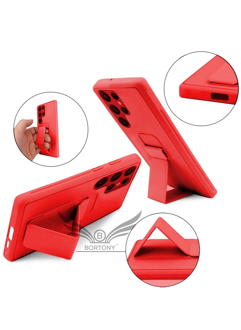 BORTONY - Galaxy S22 Ultra Case with Magnetic Stand Holder Silicone Hand Strap Car Mount Kickstand and Finger Grip Case Cover For Samsung Galaxy S22 Ultra - Image 1