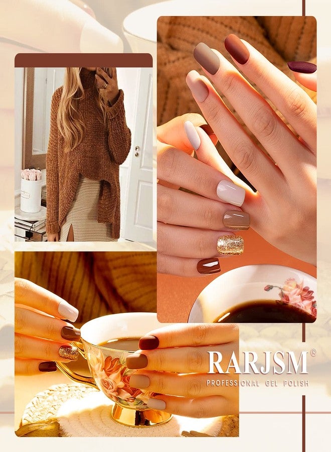 RARJSM مجموعة طلاء الأظافر الجل RARJSM من 6 قطع بني قهوة أحمر نبيذ بورجوندي بيج بنفسجي وردي شمبانيا ذهبي لامع ألوان شتوية تتطلب نقع وتجفيف لصالون العناية بالأظافر للمبتدئين DIY في المنزل - Image 3