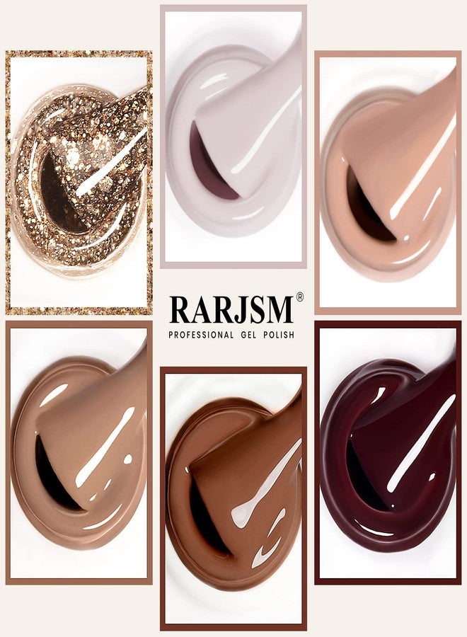 RARJSM مجموعة طلاء الأظافر الجل RARJSM من 6 قطع بني قهوة أحمر نبيذ بورجوندي بيج بنفسجي وردي شمبانيا ذهبي لامع ألوان شتوية تتطلب نقع وتجفيف لصالون العناية بالأظافر للمبتدئين DIY في المنزل - Image 5