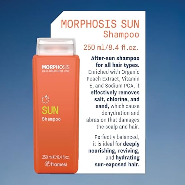 FRAMESI Morphosis SUN Shampoo, Gently Removes Chlorine and Residues of Salt and Sand, Deeply Cleanses and Hydrates Hair and Scalp, Natural Ingredients, Color Safe - Image 4