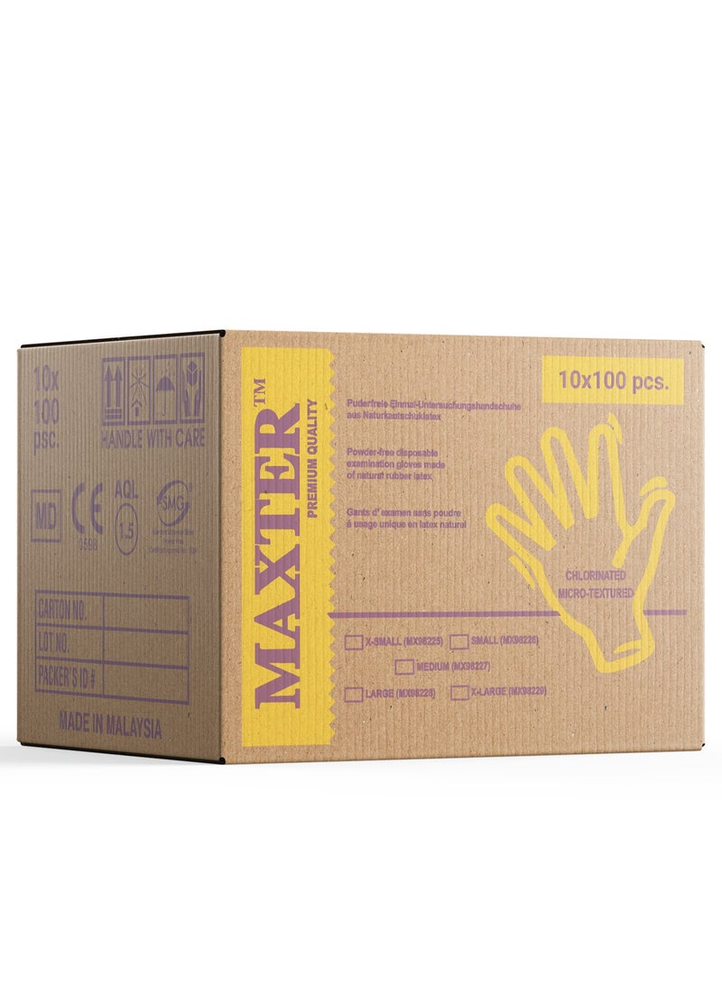 MAXTER Carton 1000 PCS Maxter Latex Powder Free Disposable Gloves Heavy Duty Textured 10x 100 PCS M - Image 4