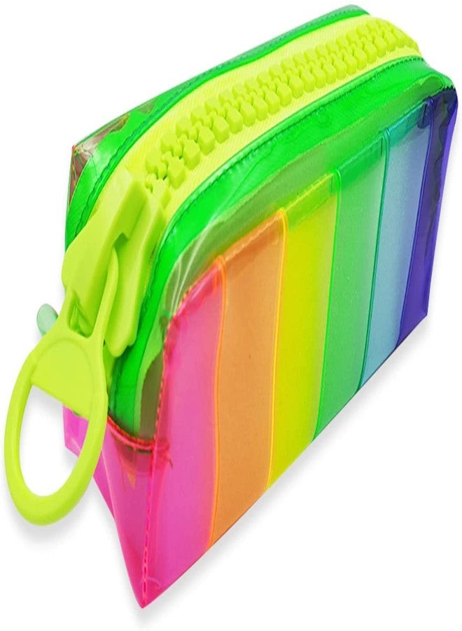 kunya Pvc Big Zip Capacity Rainbow Neon Pencil Case, Clear Pen Case, Pencil Pouch For Toiletries, Cosmetics, Stationery Storage Bag Pack Of 1 (Multicolor) - Image 1