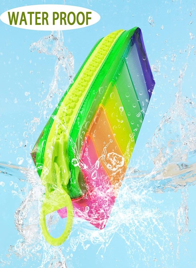 kunya Pvc Big Zip Capacity Rainbow Neon Pencil Case, Clear Pen Case, Pencil Pouch For Toiletries, Cosmetics, Stationery Storage Bag Pack Of 1 (Multicolor) - Image 2