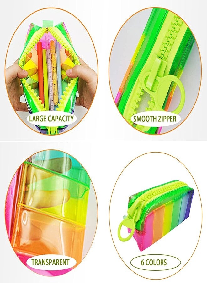 kunya Pvc Big Zip Capacity Rainbow Neon Pencil Case, Clear Pen Case, Pencil Pouch For Toiletries, Cosmetics, Stationery Storage Bag Pack Of 1 (Multicolor) - Image 4