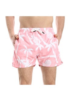 Pink and White Self Pattern Swim Shorts