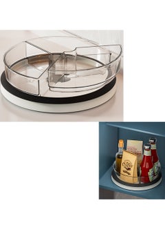 Excefore Lazy Susan Organizer, 11 Inch Rotatable Lazy Susan Turntable with 3 Bins for Cabinet, 3 BPA-Free Removable Clear Bins Lazy Susan for Table Top, Non-Slip Spice Rack for Dining Table (Clear)  - Image 1