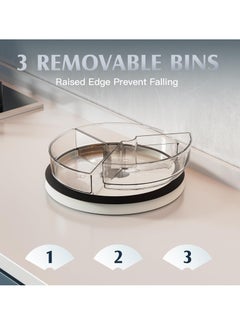 Excefore Lazy Susan Organizer, 11 Inch Rotatable Lazy Susan Turntable with 3 Bins for Cabinet, 3 BPA-Free Removable Clear Bins Lazy Susan for Table Top, Non-Slip Spice Rack for Dining Table (Clear)  - Image 2