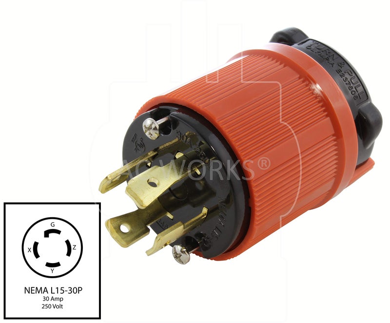 AC WORKS Super Durable Industrial Grade Locking Style Replacement Wiring Male Plug (L15-30 30A 3-Phase 250V) - Image 2