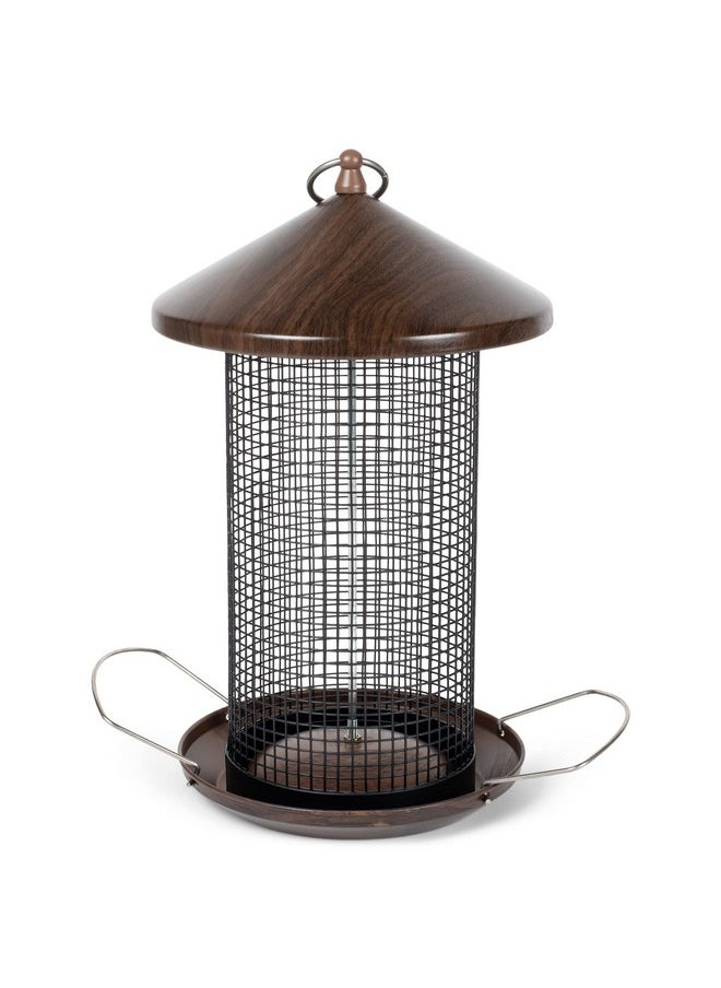 Cottage Garden - Hanging 12 Inch Cherry Woodgrain Finish Heavy Duty Mesh Metal 3 Lb. Bird Feeder - Image 1