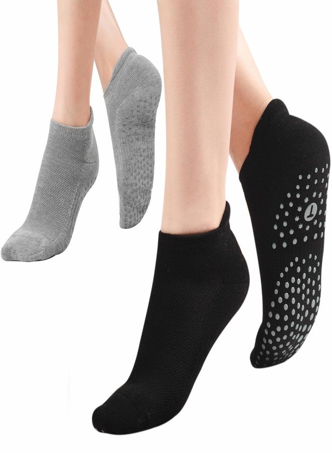 Toes Home Pilates Socks for Women, Cushioned Ankle Grippy Non Slip Socks for Yoga, Hospital, Barre, Sports Home Slipper Sock 4 Pairs Black Grey Size 9-11 - Image 2