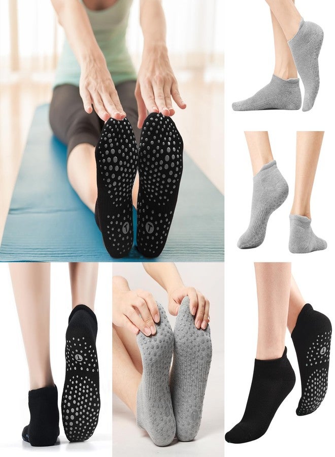 Toes Home Pilates Socks for Women, Cushioned Ankle Grippy Non Slip Socks for Yoga, Hospital, Barre, Sports Home Slipper Sock 4 Pairs Black Grey Size 9-11 - Image 3
