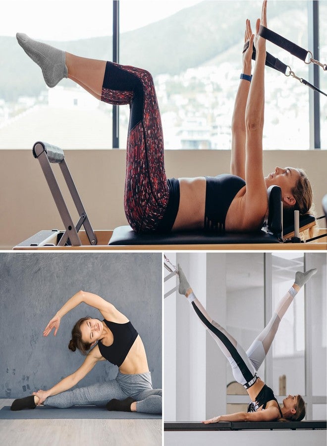 Toes Home Pilates Socks for Women, Cushioned Ankle Grippy Non Slip Socks for Yoga, Hospital, Barre, Sports Home Slipper Sock 4 Pairs Black Grey Size 9-11 - Image 4