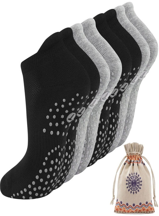 Toes Home Pilates Socks for Women, Cushioned Ankle Grippy Non Slip Socks for Yoga, Hospital, Barre, Sports Home Slipper Sock 4 Pairs Black Grey Size 9-11 - Image 1