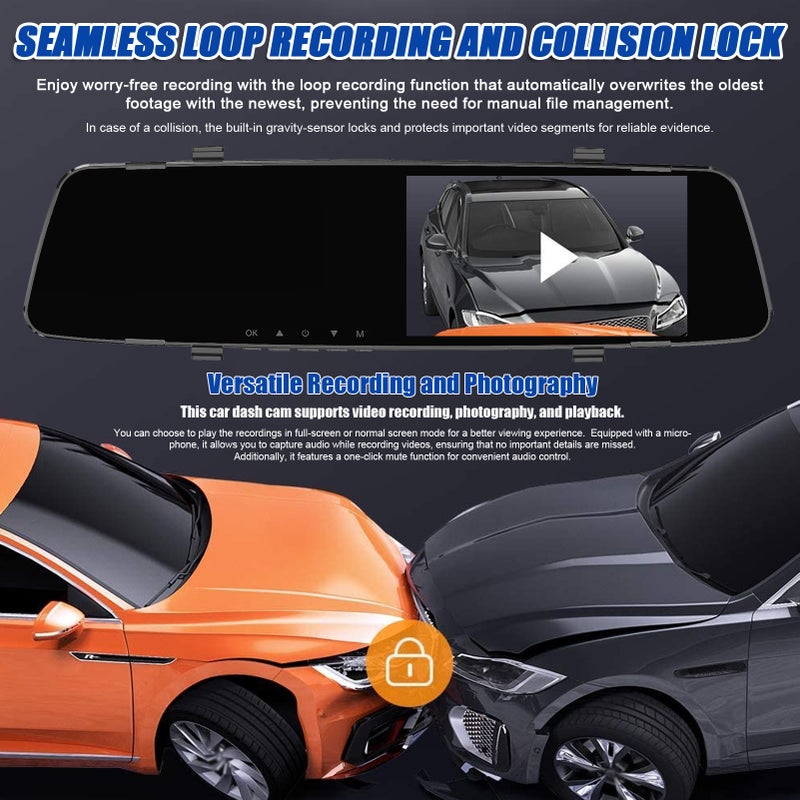 1080P DVR Dash Camera with 4 Parking Sensor Reverse Radars Front & Rear Dual Camera Driving Recorder with 4.3 Inch Screen Support Night-Vision/Motion Detection/Collision Locking/Loop Recording/Reverse Image/Multi-Language - Image 2
