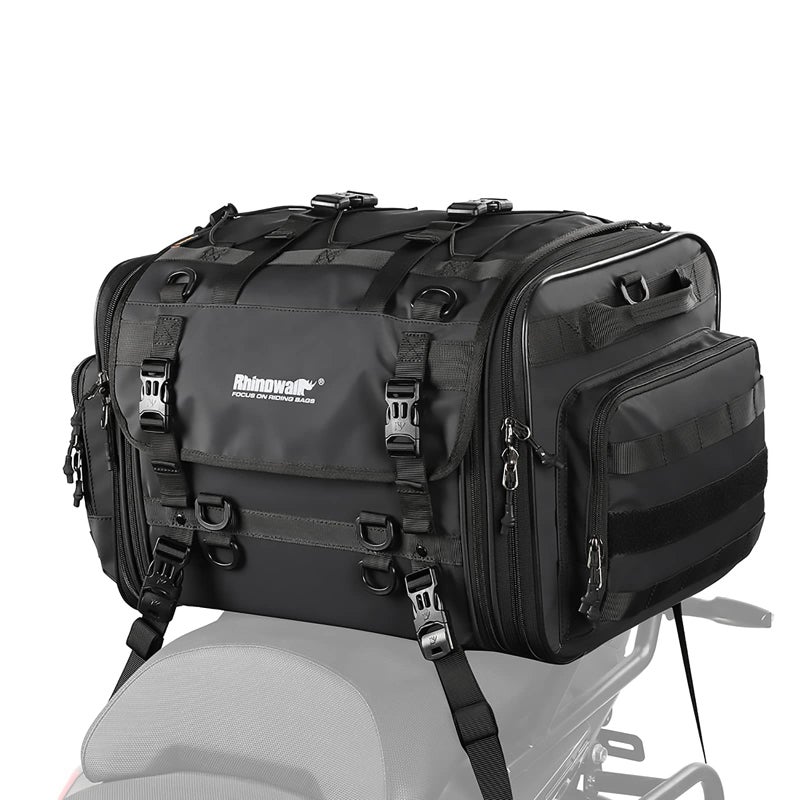 Rhinowalk Motorcycle Saddle Bag Motorbike Tail Bag Waterproof Expandable Pannier Bag Powersports Travel Luggage 60L Black