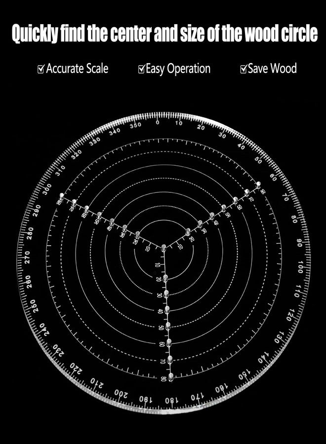 AccEncyc Round Circle Center Finder Compass Tool Round Center Finder Clear Acrylic Lathe Centering Tool Circle Gauge for Drawing Circles for Handicrafts, DIY Furniture (8 Inch) - Image 3