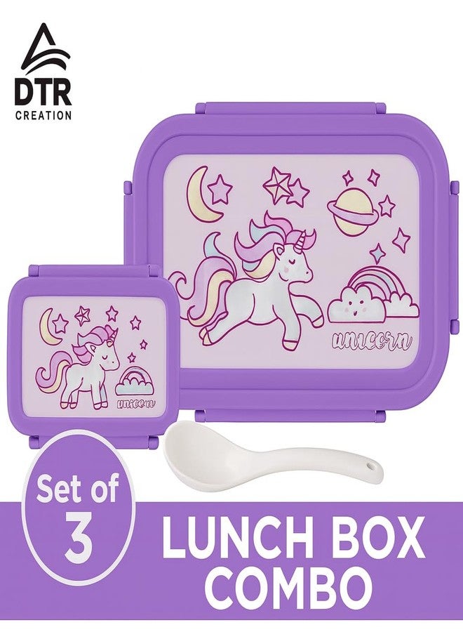 DTR Creation Unicorn Lunch Box Set for Kids | 2-Compartment Airtight & Leak-Proof Tiffin Box with Spoon | Lightweight, Easy to Clean, | Perfect for School, Picnic & Travel | Purple - Image 3