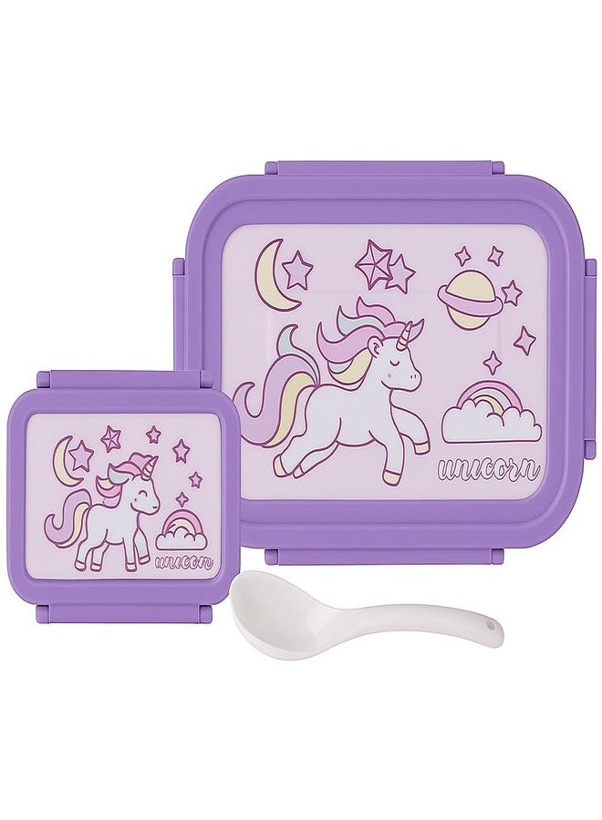 DTR Creation Unicorn Lunch Box Set for Kids | 2-Compartment Airtight & Leak-Proof Tiffin Box with Spoon | Lightweight, Easy to Clean, | Perfect for School, Picnic & Travel | Purple - Image 1