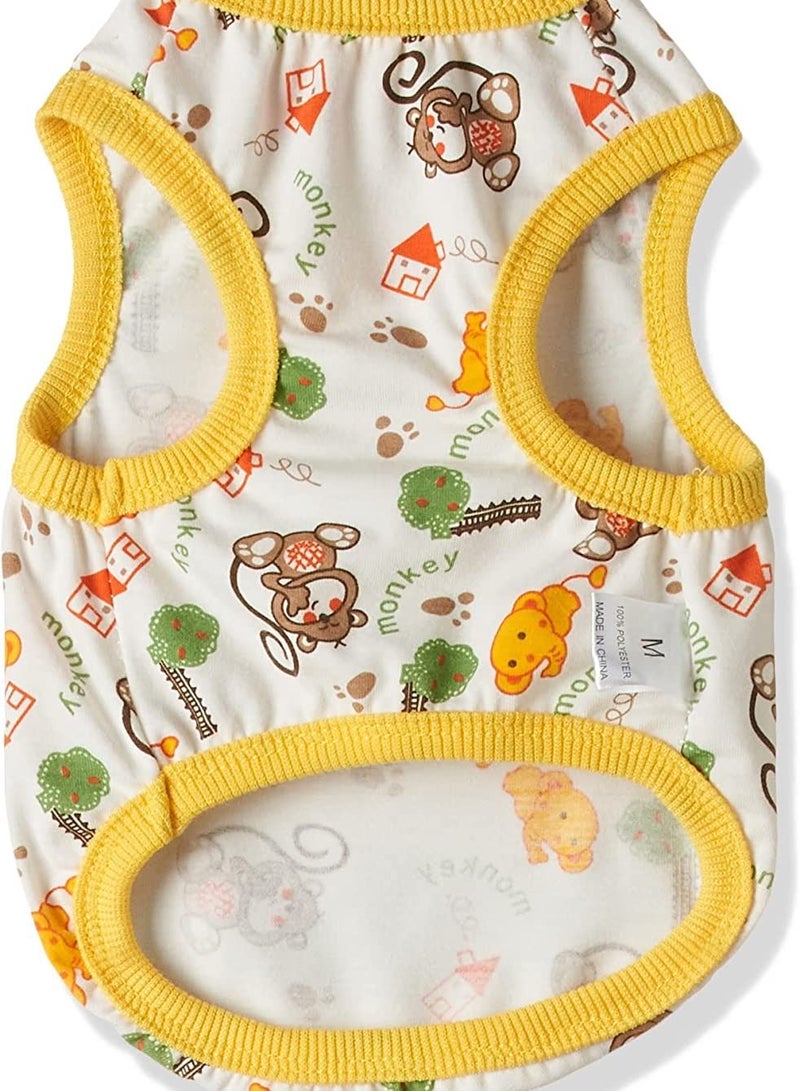 Ohana Spring Wear Collection Summery Fashion Prints Vest Clothes With Round Neck For Cats And Dogs White Colour With Yellow Monkey Print Medium Size - Image 1