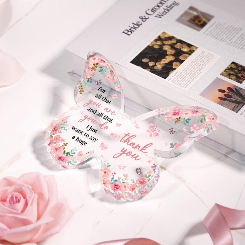 Glydein Thank You Gifts for Women, Appreciation Gifts for Teacher Coworker Employee Nurse Friend Christmas, 5x3.8x0.5 Inch Butterfly Acrylic Plaque Decor, Graduation Wedding Thank You Grateful Gift Bulk - Pink - Image 2