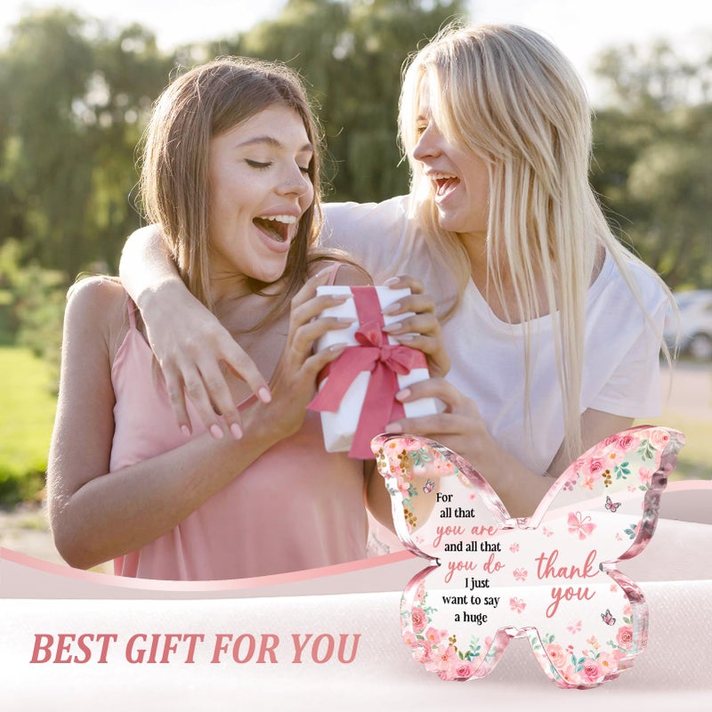 Glydein Thank You Gifts for Women, Appreciation Gifts for Teacher Coworker Employee Nurse Friend Christmas, 5x3.8x0.5 Inch Butterfly Acrylic Plaque Decor, Graduation Wedding Thank You Grateful Gift Bulk - Pink - Image 3