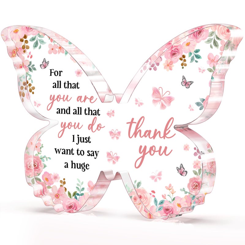 Glydein Thank You Gifts for Women, Appreciation Gifts for Teacher Coworker Employee Nurse Friend Christmas, 5x3.8x0.5 Inch Butterfly Acrylic Plaque Decor, Graduation Wedding Thank You Grateful Gift Bulk - Pink - Image 1