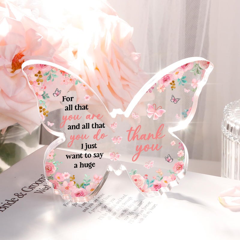 Glydein Thank You Gifts for Women, Appreciation Gifts for Teacher Coworker Employee Nurse Friend Christmas, 5x3.8x0.5 Inch Butterfly Acrylic Plaque Decor, Graduation Wedding Thank You Grateful Gift Bulk - Pink - Image 4