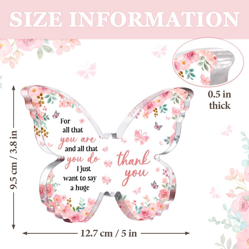 Glydein Thank You Gifts for Women, Appreciation Gifts for Teacher Coworker Employee Nurse Friend Christmas, 5x3.8x0.5 Inch Butterfly Acrylic Plaque Decor, Graduation Wedding Thank You Grateful Gift Bulk - Pink - Image 5