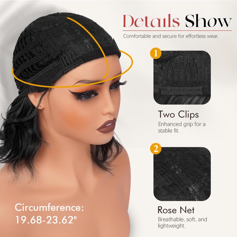 SOFEIYAN Short Wavy Black Wig - 12 Inch Bob Wig with Bangs for Women Curly Shoulder Length Bob Wig with Bangs Soft Synthetic Hair Wigs for Girls Daily Party Use - Image 5