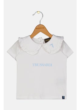 TRUSSARDI Toddlers Girl Short Sleeve Embroidered Top, White  - Image 1