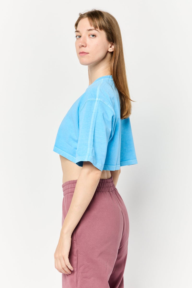 adidas Originals Women Sportswear Fit Short Sleeve Outdoor Crop Top, Blue - Image 3