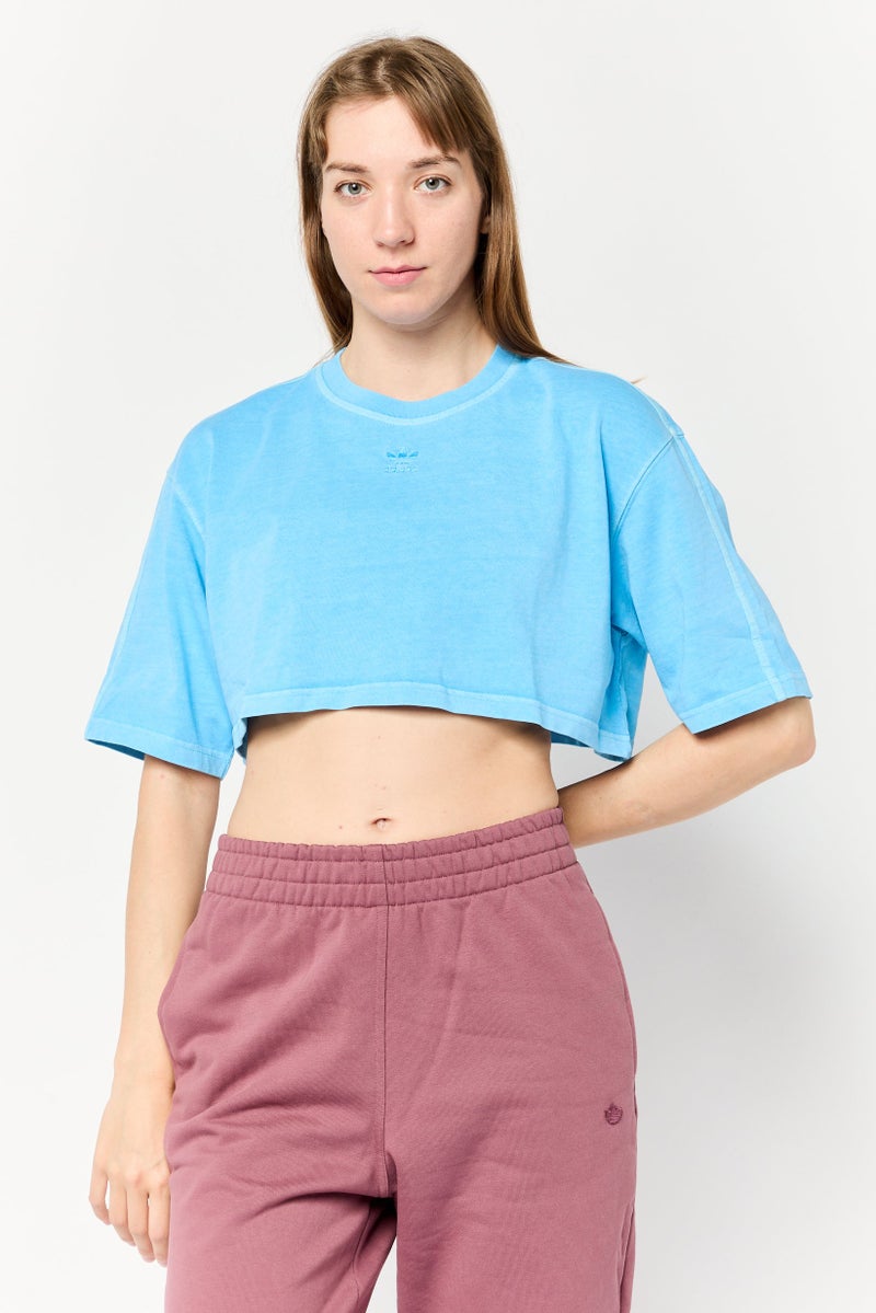 adidas Originals Women Sportswear Fit Short Sleeve Outdoor Crop Top, Blue - Image 1