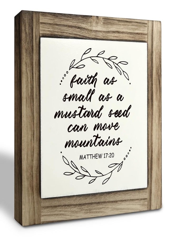 XJCUG Christian Sign, Box Wood Plaques Desk Décor, Motivational Positive Quotes Wood Sign, Table Art Signs, Rustic Farmhouse Home Decor, Faith as Small as A Mustard Seed Can Move Mountains - Matthew 17:20 - Image 1