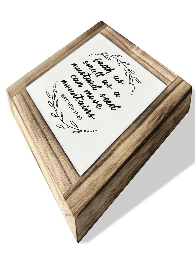 XJCUG Christian Sign, Box Wood Plaques Desk Décor, Motivational Positive Quotes Wood Sign, Table Art Signs, Rustic Farmhouse Home Decor, Faith as Small as A Mustard Seed Can Move Mountains - Matthew 17:20 - Image 2