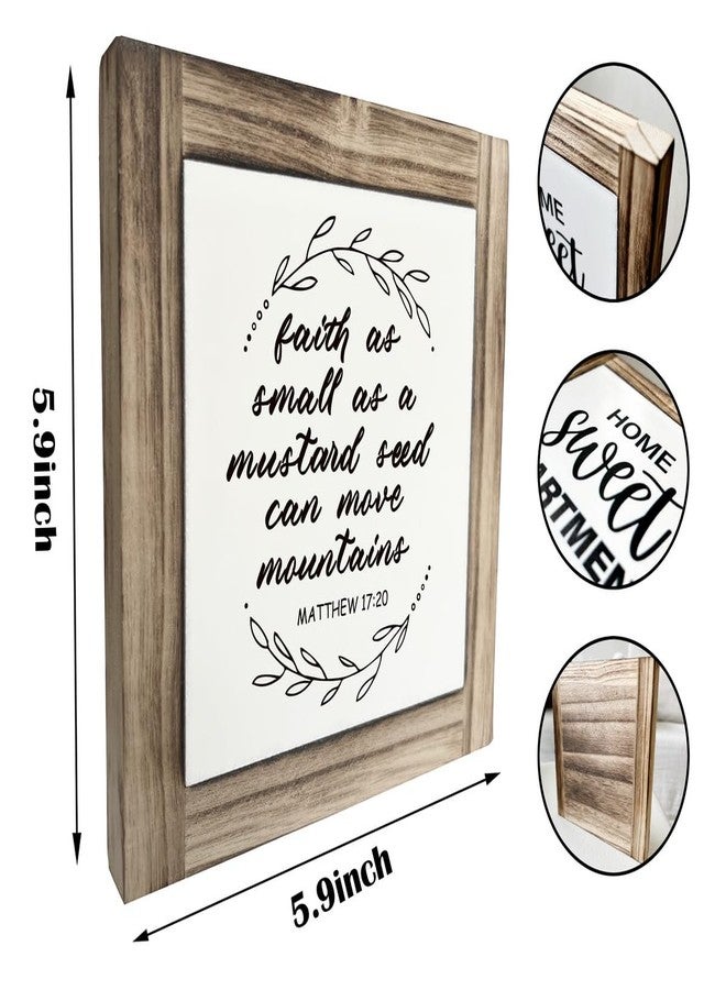 XJCUG Christian Sign, Box Wood Plaques Desk Décor, Motivational Positive Quotes Wood Sign, Table Art Signs, Rustic Farmhouse Home Decor, Faith as Small as A Mustard Seed Can Move Mountains - Matthew 17:20 - Image 3