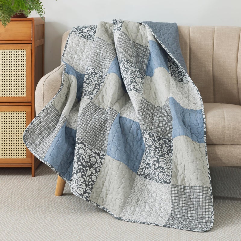 SLPR Cotton Quilted Throw Blanket 50 x 60 Floral Farmhouse Patchwork Quilt Shabby Chic Patchwork Throw Lap Quilt for Couch Sweet Dreams - Image 1