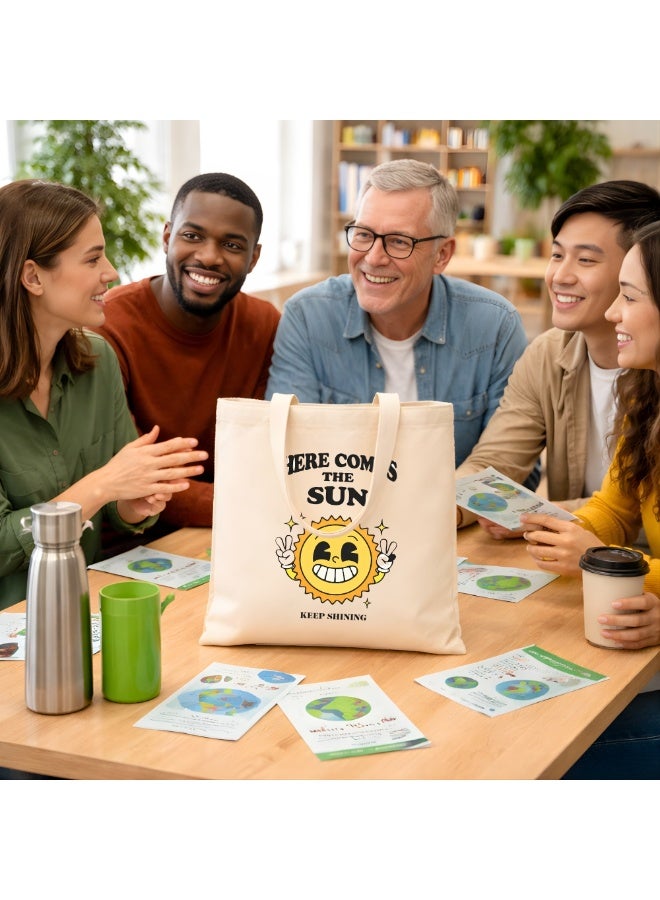PRINTSHOP4ME Earth Cotton Canvas Tote Bag–“Here Comes The Sun” Eco-Friendly Reusable Bag For Women|Perfect For School,Travel,Earth Day & Birthday Gifts|Stylish & Sustainable Earth Hour Tote - Image 3